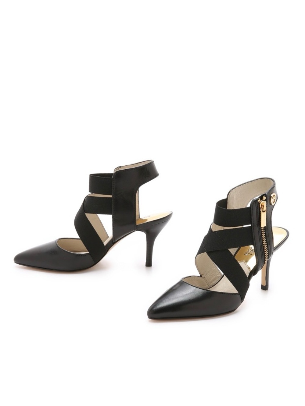 Michael Kors Meadow Mid Pumps SZ 9.5 Pointed Toe Strappy Kitten Heel Pumps